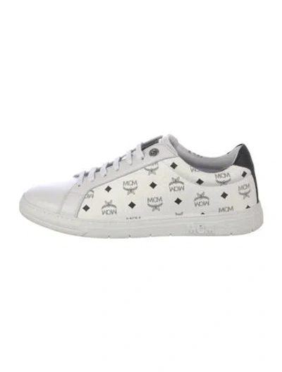 Pre-owned Mcm Leather Graphic Print Sneakers In White
