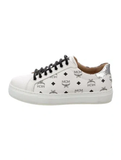 Pre-owned Mcm Leather Graphic Print Sneakers In White
