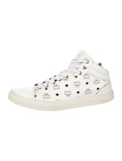 Pre-owned Mcm Leather Graphic Print Sneakers In White