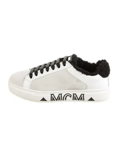 Pre-owned Mcm Leather Graphic Print Sneakers In White