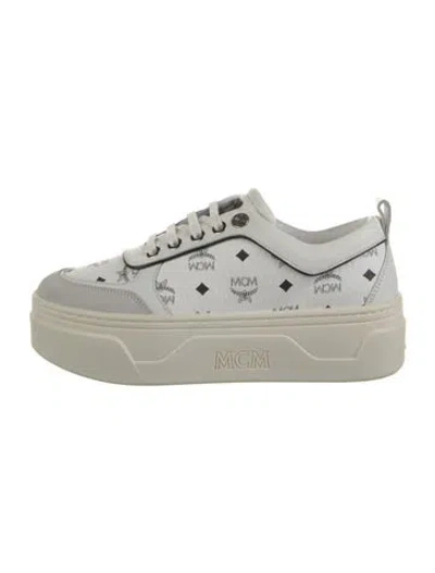 Pre-owned Mcm Leather Graphic Print Sneakers In White
