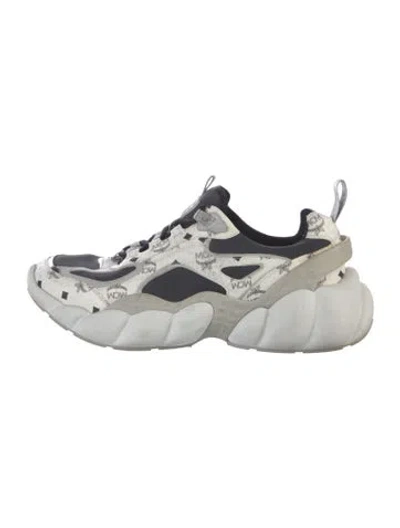 Pre-owned Mcm Leather Graphic Print Sneakers In White
