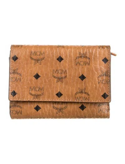 Pre-owned Mcm Leather Graphic Print Trifold Wallet In Brown