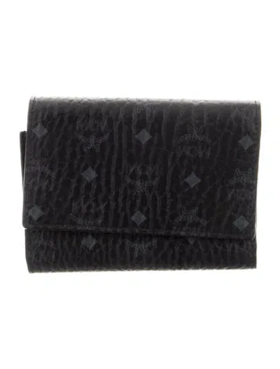 Pre-owned Mcm Leather Graphic Print Wallet In Black