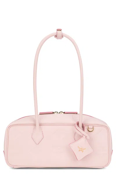 Mcm Leather Handbag With Top Handle, Rectangular Shape Charm Detail (29 Cm) In Pink