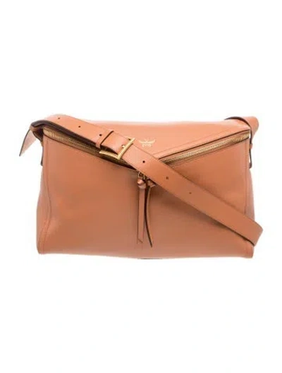Pre-owned Mcm Leather Messenger Bag Large In Brown