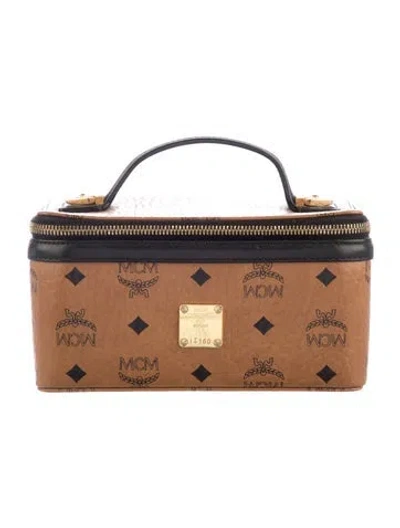 Pre-owned Mcm Leather Monogram Cosmetic Bag In Brown