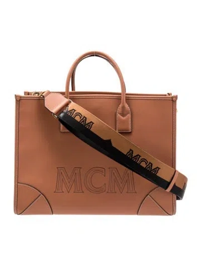 Pre-owned Mcm Leather Munchen Tote In Cognac In Brown
