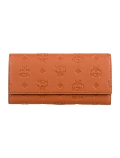 Pre-owned Mcm Leather Patterned Continental Wallet In Brown
