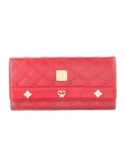 Pre-owned Mcm Leather Patterned Continental Wallet In Red