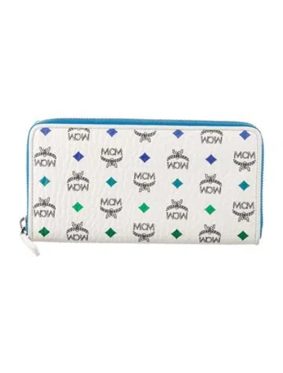 Pre-owned Mcm Leather Patterned Continental Wallet In White