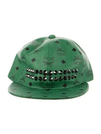 Pre-owned Mcm Leather Patterned Hat W/tags In Black/green