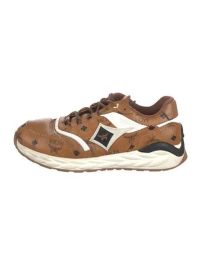 Pre-owned Mcm Leather Printed Athletic Sneakers In Brown