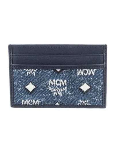 Pre-owned Mcm Leather Printed Card Holder In Blue