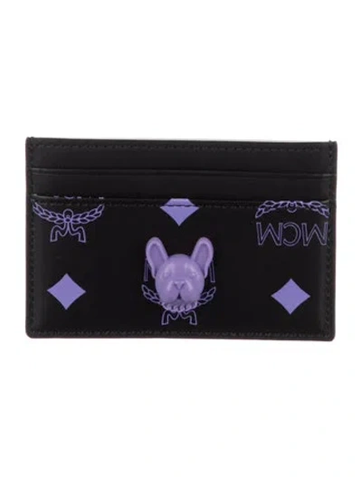 Pre-owned Mcm Leather Printed Card Holder W/ Tags In Black