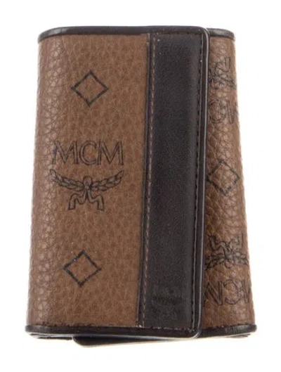 Pre-owned Mcm Leather Printed Coin Pouch In Brown