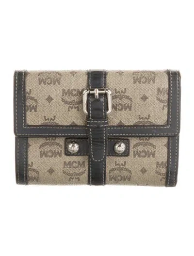 Pre-owned Mcm Leather Printed Compact Wallet In Blue