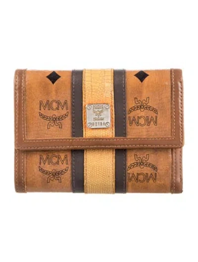 Pre-owned Mcm Leather Printed Compact Wallet In Brown