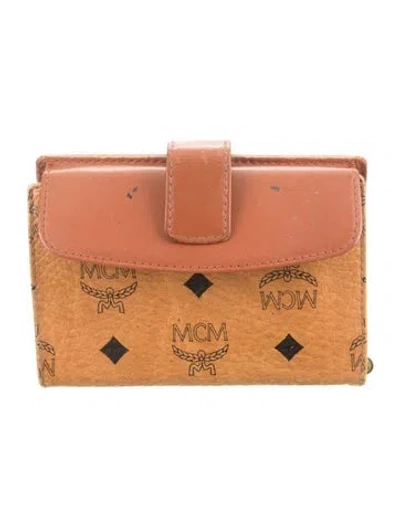 Pre-owned Mcm Leather Printed Compact Wallet In Neutral