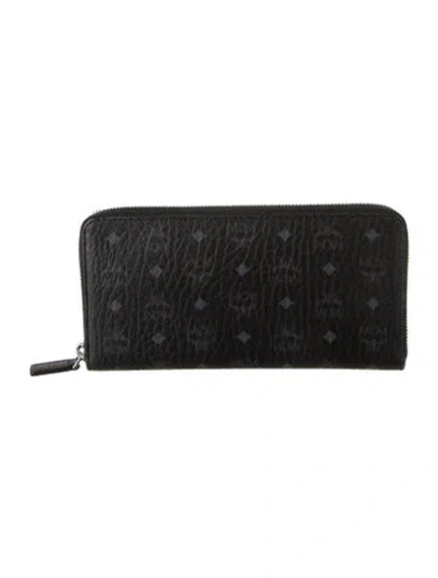 Pre-owned Mcm Leather Printed Continental Wallet In Black