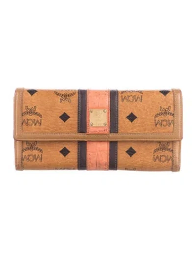 Pre-owned Mcm Leather Printed Continental Wallet In Brown