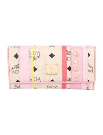 Pre-owned Mcm Leather Printed Continental Wallet In Neutrals/pink