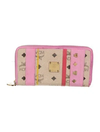 Pre-owned Mcm Leather Printed Continental Wallet In Pink
