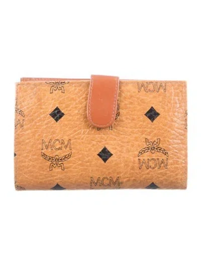Pre-owned Mcm Leather Printed French Purse In Brown