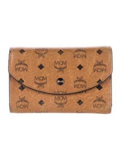 Pre-owned Mcm Leather Printed French Purse In Brown