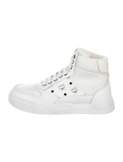 Pre-owned Mcm Leather Printed Lace-up Boots In White