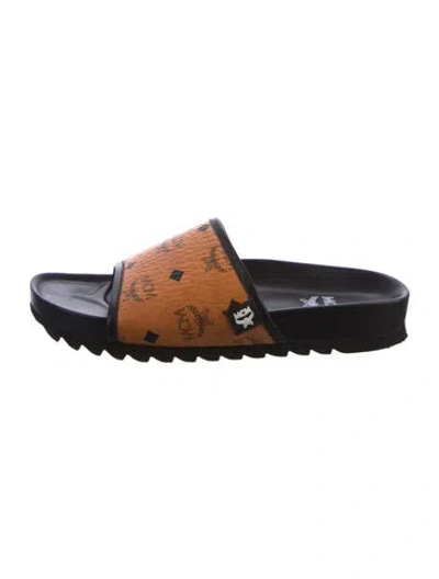 Pre-owned Mcm Leather Printed Slides In Multi