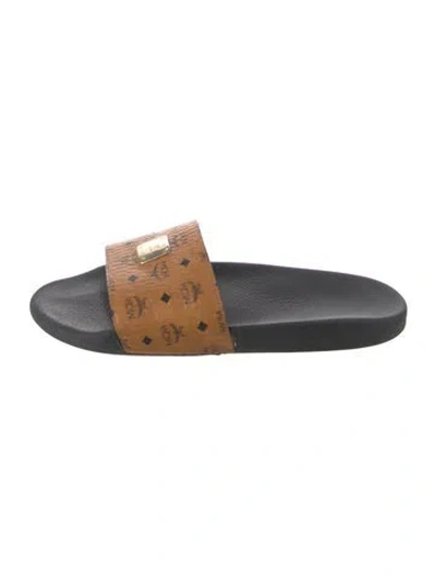 Pre-owned Mcm Leather Printed Slides In Multi