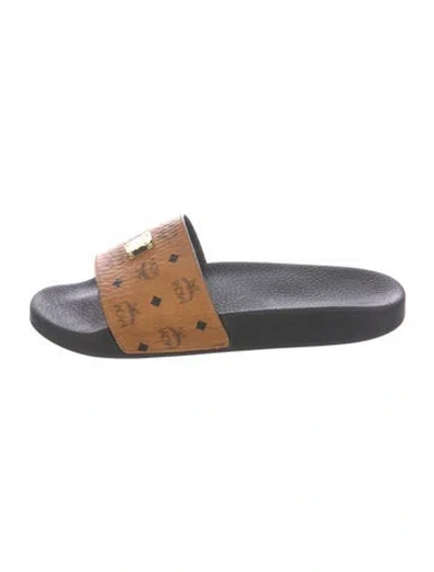 Pre-owned Mcm Leather Printed Slides In Neutral
