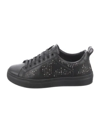 Pre-owned Mcm Leather Printed Sneakers In Black