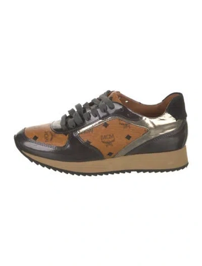Pre-owned Mcm Leather Printed Sneakers In Brown