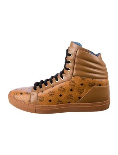 Pre-owned Mcm Leather Printed Sneakers In Brown