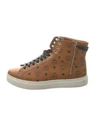 Pre-owned Mcm Leather Printed Sneakers In Brown