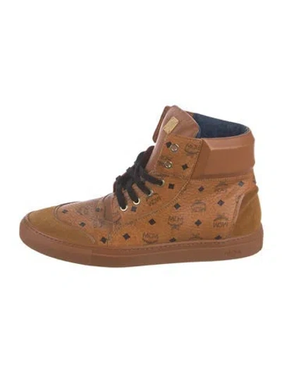 Pre-owned Mcm Leather Printed Sneakers In Brown