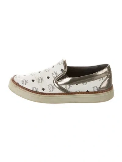 Pre-owned Mcm Leather Printed Sneakers In White