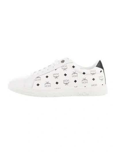 Pre-owned Mcm Leather Printed Sneakers In White