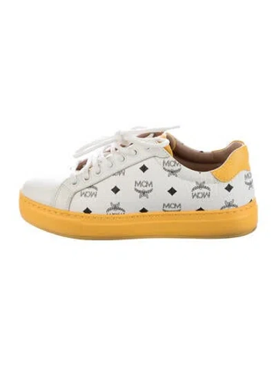 Pre-owned Mcm Leather Printed Sneakers In White