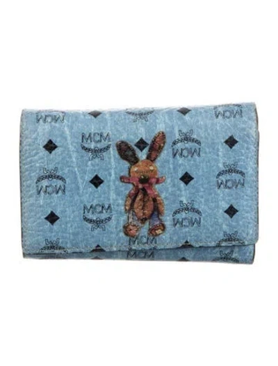 Pre-owned Mcm Leather Printed Trifold Wallet In Blue