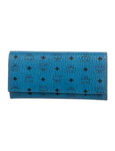 Pre-owned Mcm Leather Printed Trifold Wallet In Blue