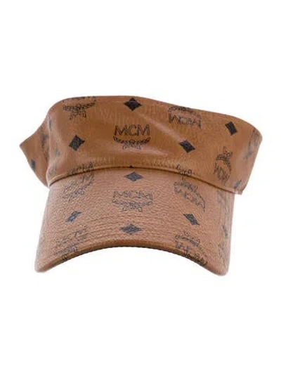 Pre-owned Mcm Leather Printed Visor Hat In Brown