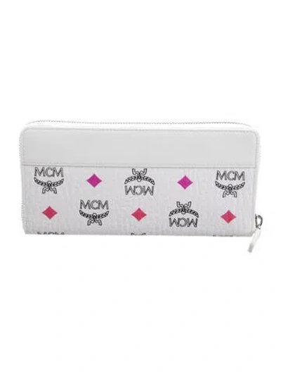 Pre-owned Mcm Leather Printed Wallet In White