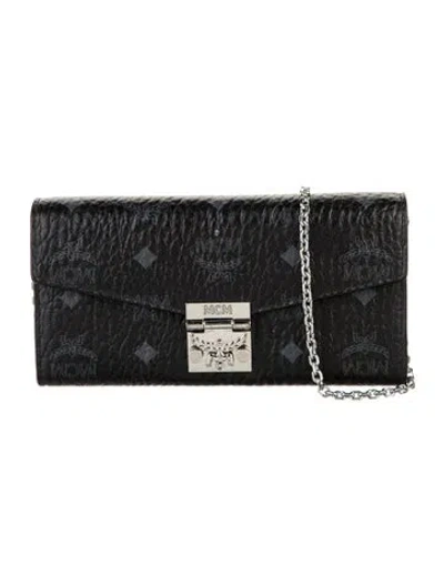 Pre-owned Mcm Leather Printed Wristlet In Black