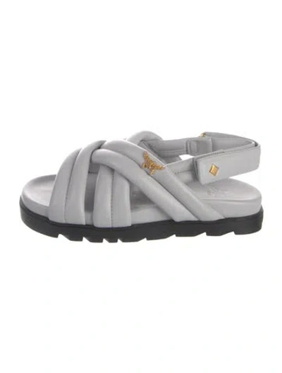 Pre-owned Mcm Leather Sandals W/ Tags In Grey/white