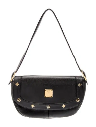 Pre-owned Mcm Leather Shoulder Bag In Black