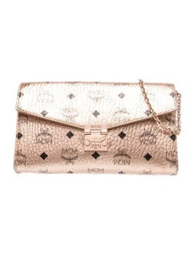 Pre-owned Mcm Leather Shoulder Bag In Gold/pink