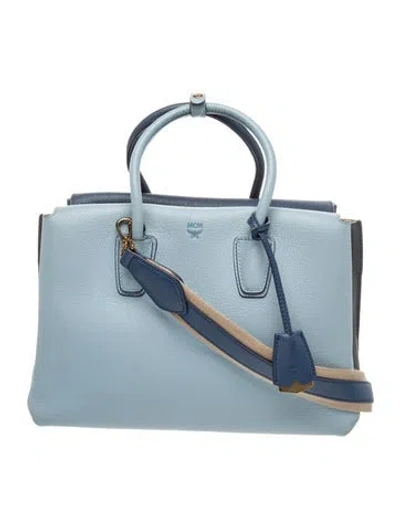 Pre-owned Mcm Leather Shoulder Bag Medium In Blue